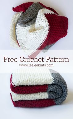 three crocheted blankets stacked on top of each other with the text free crochet pattern