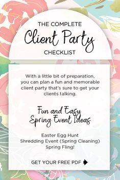 the complete client party checklist for spring flings is shown in black and white