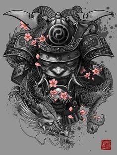 an image of a japanese warrior with flowers on his head and the number eight symbol