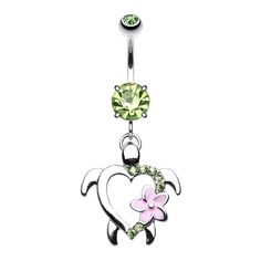 PRICES MAY VARY. STYLE: Light Green CZ Crystal Turtle with Hawaiian Flower Dangling Belly Button Ring MATERIAL: stainless steel and cubic zirconia crystals GAUGE/BAR THICKNESS: 14GA (1.6mm) BARBELL LENGTH: 3/8" (10mm) Crystal Gauges, Crystal Turtle, Bellybutton Piercings, Belly Button Piercing Jewelry, Steel Light, Belly Button Jewelry, Dangle Belly Rings, Hawaiian Flower, Belly Jewelry