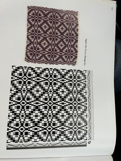 three different patterns are shown on top of a piece of paper, one is purple and the other is white