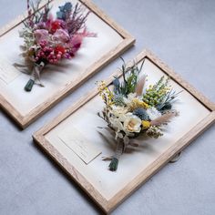 two framed pictures with flowers on them