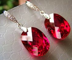 Sale Luxury Ruby Red Topaz sterling pave earrings, Christmas gift, statement jewelry, elegant.