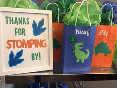 there are many bags that say thanks for stomping by on the shelf next to each other