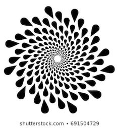 an abstract black and white design with drops in the center, on a white background