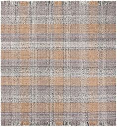 an orange and grey plaid rug with fringes on the bottom, in different colors