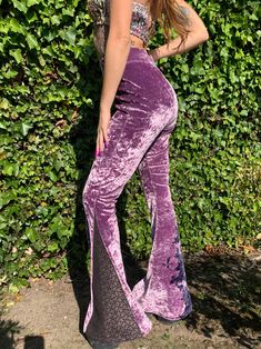 Lavender High Waist Crushed Velvet Flare Pants – Poppy California Shop Glamorous Fitted Purple Bottoms, Stretch Velvet Pants For Night Out, Trendy Fitted Velvet Pants, Stretch Velvet Full-length Bottoms, Stretch Velvet Full Length Bottoms, Full Length Velvet Stretch Bottoms, Stretch Velvet Pants For Party, Stretch Velvet Party Pants, Stretch Velvet Flare Bottoms