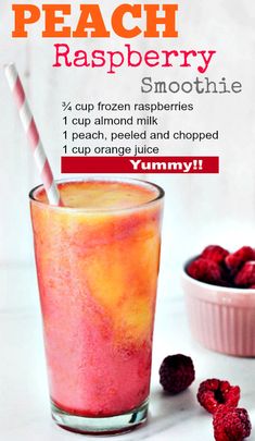 the recipe for peach raspberry smoothie is shown