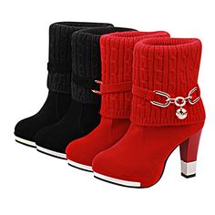 Women Winter Cotton Boots, Female Boot With High Heels (Color: Black,Red) sold by Eoooh❣❣ on Storenvy Winter Black Boots With Red Sole, Red Ankle-high Heels For Winter, Red Ankle-high Winter Heels, Winter Red Ankle-high Heels, Trendy Winter Heels With Red Sole, Shoes Classy, Heels Casual, Trending Womens Shoes, Shoe Wardrobe