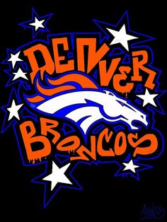 denver football logo with stars and the word denver in orange, blue, and white