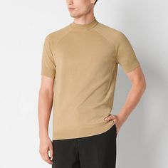 This J. Ferrar men's mock neck top is a sleek style essential to have on hand. Made from a soft stretch-knit, this fitted short-sleeve pullover has a crew neckline and ribbed trims. Wear it with pants or jeans. Closure Type: Pullover HeadFit: Regular FitNeckline: Crew NeckSleeve Length: Short SleeveApparel Length: 27.5 InchesFiber Content: 69% Rayon, 31% PolyesterFabric Description: KnitCare: Machine WashCountry of Origin: Imported Sleek Style, Mock Neck Top, Large Shirts, Short Sleeve Pullover, Sleek Fashion, Fashion Essentials, Men Short Sleeve, Crew Neckline, Mock Neck