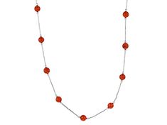 Southwest Style by JTV™ 5mm round red coral bead sterling liquid silver station necklace. Measures approximately 3/16"W. Spring ring clasp. Orange Sterling Silver Jewelry With Round Beads, Sponge Coral, Liquid Silver, Necklace Brands, Southwest Style, Broken Chain, Station Necklace, Coral Beads, Red Coral