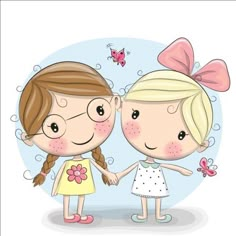 babies - friends Girls Holding Hands, Drawings Of Friends, Cartoon Girls, Cute Clipart, Cartoon Pics, Cute Images, Cute Illustration, 그림 그리기