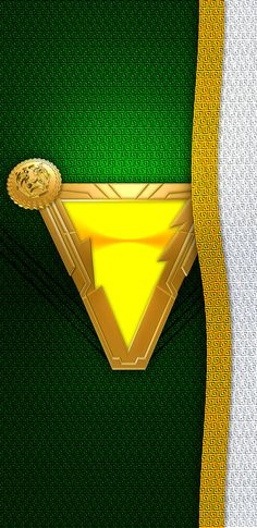 an image of a superman logo on the back of a green and white suit with gold trim