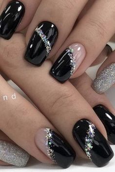 Fancy nails designs, Nail art designs, Stylish nails Black And Silver Short Nails Ideas, Rock Nails Grunge Long, Black Nail Designs Wedding, Formal Nails Acrylic Black, Gel Nail Designs For Winter French Tips Manicure Ideas, Nail Designs Trending Now Black, Nails For Party Night, Nail Ideas With Glitter Sparkle, Wedding Nails For Mother Of The Bride