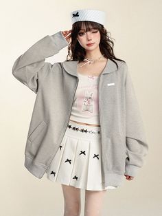 Elevate your wardrobe with this charming Gray Sailor Collar Zip Cardigan, perfect for adding a touch of kawaii flair to your everyday outfits. Crafted from a soft and cozy fabric blend, this cardigan offers both comfort and style.  The standout feature is its adorable sailor collar, which adds a playful and youthful vibe to the classic cardigan design. The zip-up front allows for easy wear and versatility, making it ideal for layering over your favorite tops and dresses. Garment Size SizeSMLFull Cute Spring Loungewear Outerwear, Cute Fall Outerwear For Loungewear, Cute Winter Loungewear Cardigan, White Kawaii Cardigan For Fall, Cute Cotton Outerwear For Loungewear, Cute Cotton Loungewear Outerwear, Steampunk Fashion Male, White Knit Top, Gothic Skirts