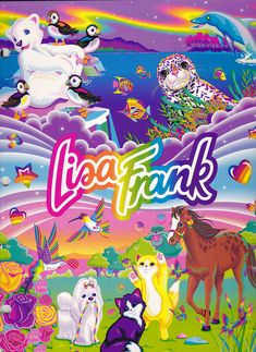 the poster shows many different animals in front of a rainbow sky with clouds and stars