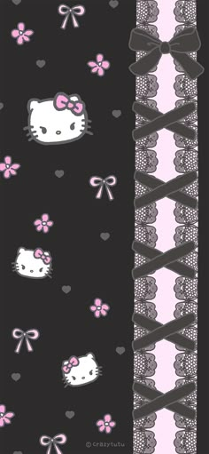 hello kitty wallpaper with bows and laces on black, pink and white background