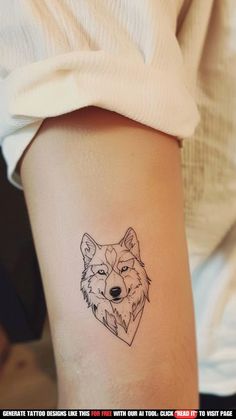 a small tattoo on the arm of a woman with a wolf's head in it