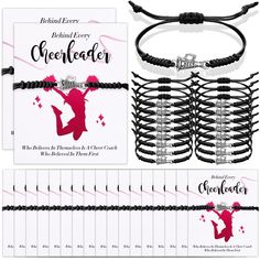 the cheerleader bracelet is shown with four different designs