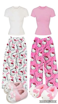 Cute Outfits Hello Kitty, Hello Kitty Pj Pants Outfit, Pajama Outfits Aesthetic, Pijama Da Hello Kitty, Baddie Pjs Outfits, Cute Pyjama Aesthetic, Pijamas Hello Kitty, Matching Outfits For Best Friends, Hello Kitty Ropa