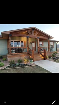 Back Decks For Mobile Homes, Manufactured Home With Porch, Black Double Wide Mobile Home Exterior, Trailer Addition Ideas, Mobile Home Addition Ideas Double Wide, Front Porch On Double Wide, Black Mobile Home Exterior, Mobile Home Deck