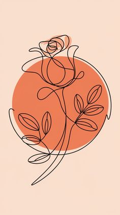 an orange circle with black lines on it and a rose in the center, against a pink background