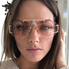 Frameless Retro Sunglasses / Fashionsarah.com Transparent Glasses Frames, Retro Sunglasses Men, Transparent Sunglasses, Frameless Sunglasses, Retro Punk, Pink Sunglasses, Pilot Sunglasses, Frame Glasses, 2018 Fashion