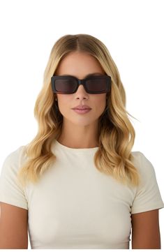 Polarized lenses lend superior clarity to these stylish sunglasses in a chic rectangular silhouette. 51mm lens width; 23mm bridge width; 140mm temple length 100% UV protection CR-39 lenses Acetate Imported DIFF Eyewear participates in give-back initiatives that provide reading glasses to those in need Sleek Shield Sunglasses With Uv Protection, Sleek Rectangular Shield Sunglasses With Uv Protection, Classic Rectangular Acetate Sunglasses, Sleek Polarized Rectangular Shield Sunglasses, Sleek Rectangular Polarized Shield Sunglasses, Sleek Rectangular Sunglasses With Gradient Lenses, Sleek Rectangular Sunglasses With Tinted Lenses, Trendy Rectangular Acetate Sunglasses, Rectangular Shield Sunglasses With Gradient Lenses