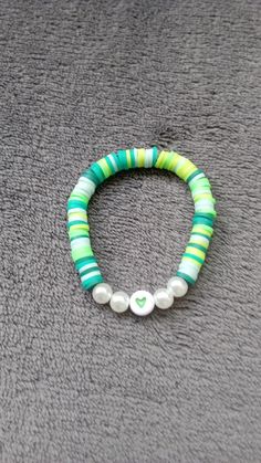 Clay Bead, Bead Bracelets, Clay Beads, Beaded Bracelets, Bracelet, Beads, Green, Pins