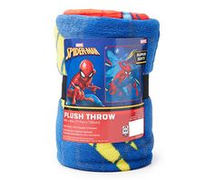 the spiderman plush throw is on display