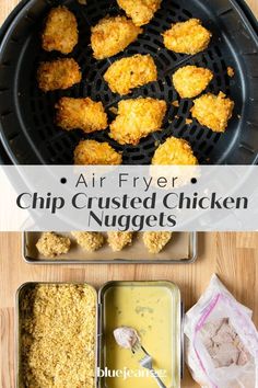 chicken nuggets are being cooked in an air fryer and then fried with sauce