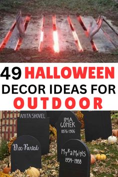 halloween decor ideas for outdoor with pumpkins and candles on the ground in front of them