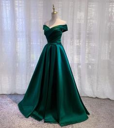 A-Line Off-shoulder Satin Emerald Green Prom Dresses on Storenvy Green Satin Prom Dress, Emerald Green Prom Dress, Off Shoulder Evening Dress, Dress Elegant Long, Prom Dresses Elegant, Maxi Bridesmaid Dresses, Green Prom Dress, Maxi Dress Wedding, Satin Prom Dress