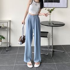 High Waist Plain Loose Fit Dress Pants Size S M L XL Total Length Waist 100 64 101 68 102 72 102 76 measurement is cm.Product Information Material: 100% Other Fiber Color: Black Wide Leg Pants Aesthetic, Blue Wide Leg Pants, Pants Aesthetic, Business Major, Pants Korean, Fitted Dress Pants, Hip Hop Outfits, Loose Fitting Dresses, High Waist Pants