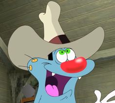 a cartoon character wearing a cowboy hat with his mouth open