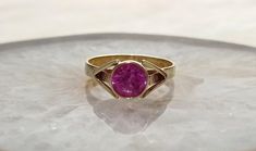 Art Deco 14k Gold Ring with bright pink crystal,  Made in 1920's in then Czechoslovakia From a private family collection 14k gold, Au 585/1000 Three hallmarks (Czech, old Czechoslovakian, original manufacturer's hallmark) Total weight: 2.58g Size: EU 55, US 7 - 7 1/2 Inner diameter: 17.4 mm Certificate of authenticity provided upon request Gold Art Deco, Gold Art, 14k Gold Ring, Pink Crystal, Rings Statement, Bright Pink, Gold Ring, Statement Rings, Gold Rings