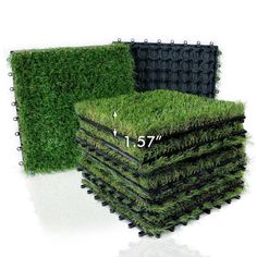 the grass is stacked up and ready to be used as an artificial planter for landscaping