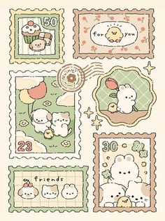 some stamps with hello kitty on them