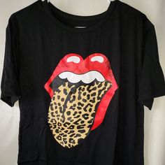 Leopard Print Rolling Stones Tongue T-Shirt New Without Tags Rolling Stones, Leopard Print, Colorful Shirts, Rolls, Womens Tops, Tops & Tees, Collage, Tags, Stone