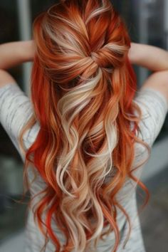 Fall Hair goals! 🍁 Looking for fresh inspiration this season? Check out these 17 perfect fall hair ideas that will have you ready to embrace the autumn vibes. From rich colors and soft waves to edgy cuts and chic braids, these styles are perfect for cozying up your look. Pin now and get ready to turn heads this fall! Fun Auburn Hair Color Ideas, Red Hair Highlights Blonde, Hair Ideas For Blondes Color, Blonde Hair Orange Tips, Copper Red And Blonde Hair, Hair Red Blonde Highlights, Copper And Platinum Hair, Red Head Hair Color Ideas, Vibrant Red Hair With Blonde Highlights