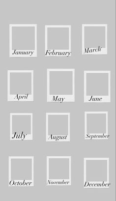 the months are arranged in squares on a gray background with black and white text that reads,