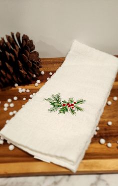 Embroidered Holly, Holly Berry, Hand Towel, Hand Towels, Berry, Seasonal Decor, Decorative Items, Home And Living, Bath