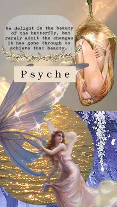 a collage of photos with an angel and a woman in the sky, text reads psychic