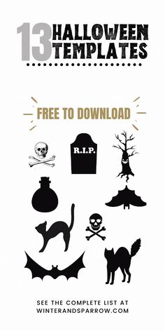 halloween silhouettes with the text free to print and below it is an image of a cat