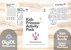 the children's princess activity pack is shown with instructions for each child to use