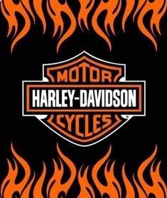 harley davidson flames sticker on a black background with an orange and white flame pattern