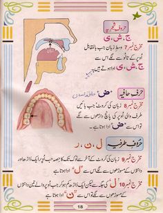 an arabic textbook with pictures of teeth and gums on it, in two different languages