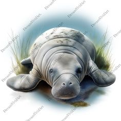 an animal that is laying down on the ground with grass in front of its face