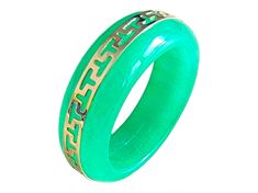 The 'Li' rings are named after the Chinese character for Strength. The Li Jade Ring V2 with 14k Gold represent a classic harmony of Jade and Gold, symbolizing the wealth and culture of powerful Chinese dynasties. Ref: 1LJRV214Y Ring Sizes available. Specifications vary according to Ring Size. Typical specifications for Size US 10 are shown below (Ring as seen in the images). Materials: 0.60 g 14K Gold and 5.60 g Jadeite Dimensions: 25 x 25 x 8 mm Total Gross Weight: 6.20 g Chinese Character Ring, Chinese Dynasties, Jade Ring, Chinese Characters, Ring Sizes, Rings Statement, Statement Rings, Hong Kong, Jade